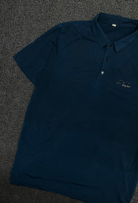 Vintage Blue Textured Polo T-Shirt with Chest Logo
