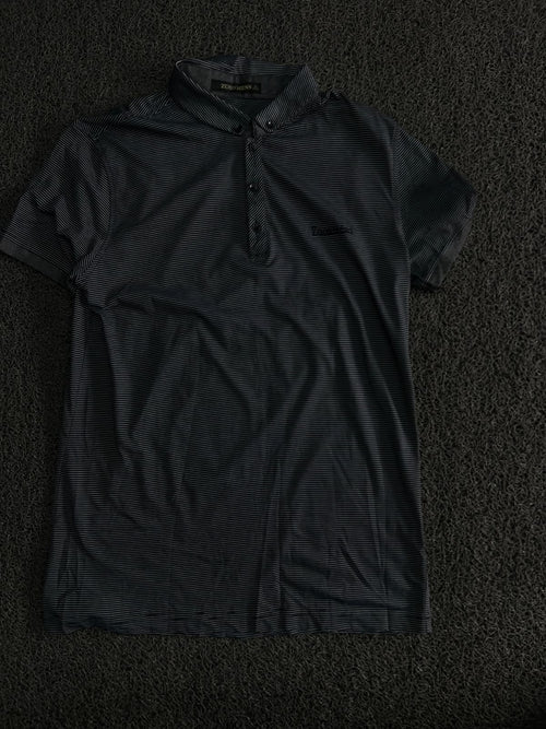 Striped Button-Down Collar Polo T-Shirt