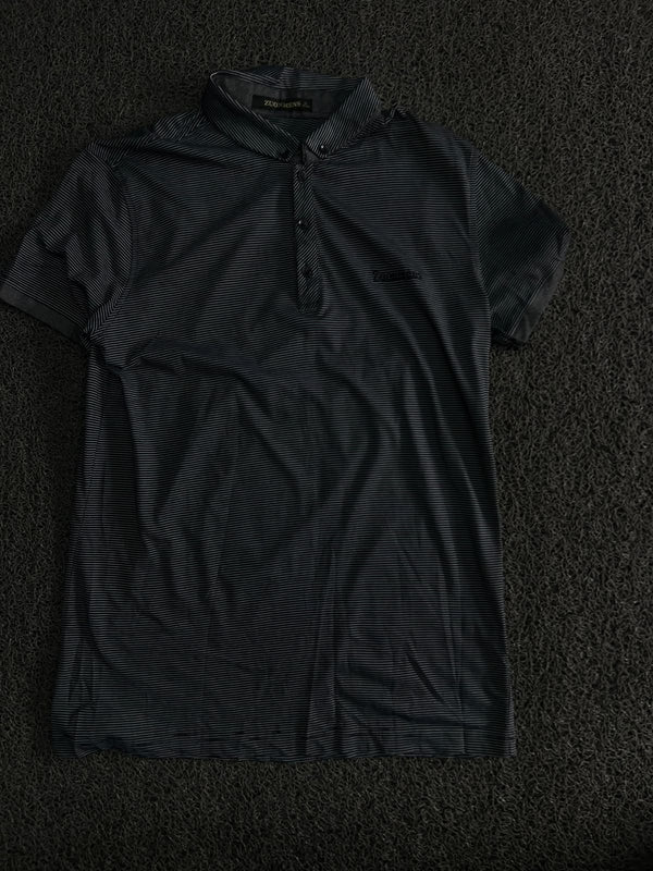 Striped Button-Down Collar Polo T-Shirt