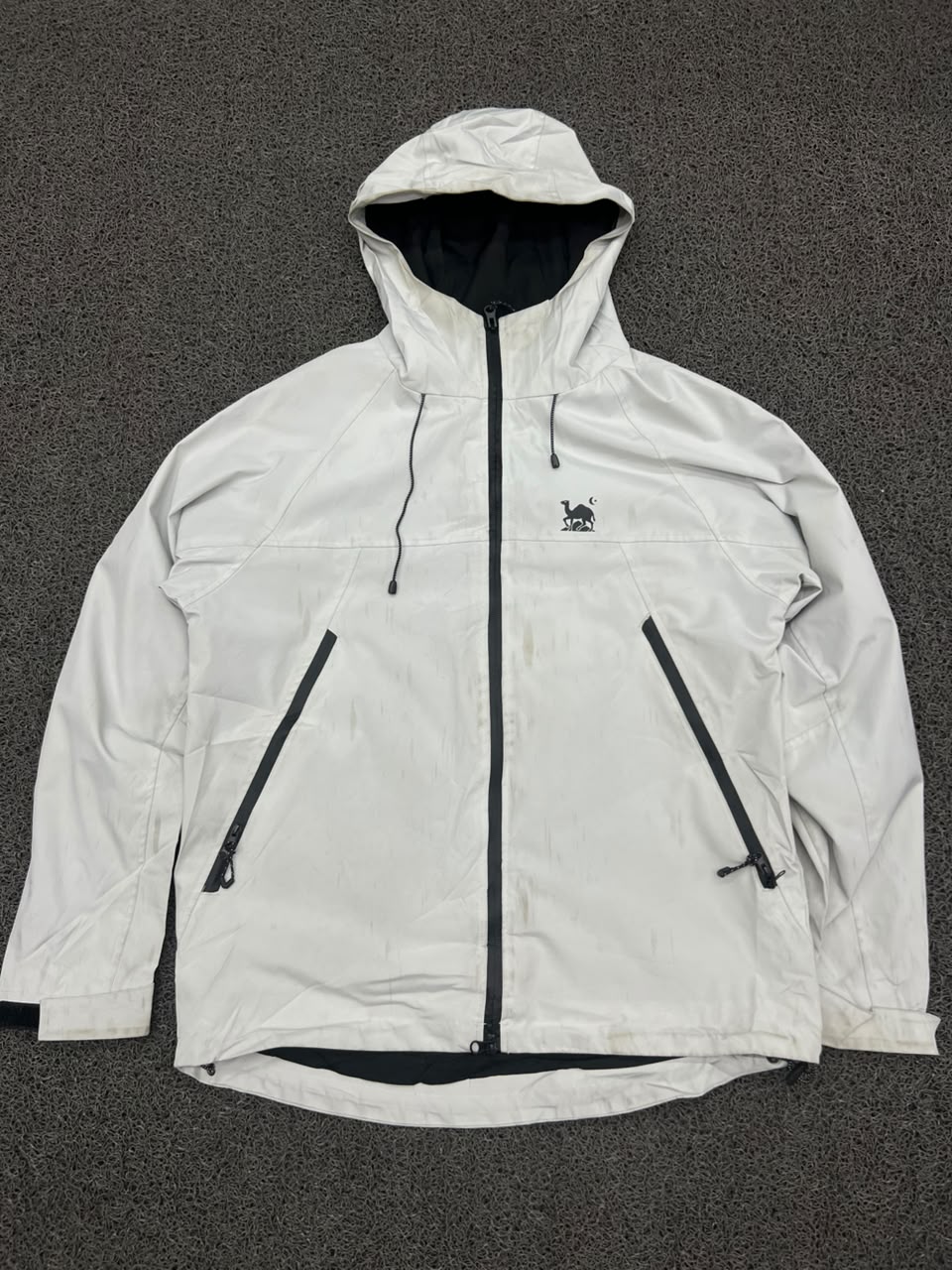 Vintage White Hooded Outdoor Shell Jacket – Full Zip Windbreaker | Lightweight Utility Jacket ⚠️ Light Marks