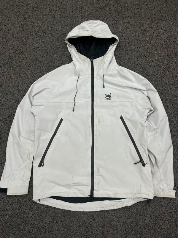 Vintage White Hooded Outdoor Shell Jacket – Full Zip Windbreaker | Lightweight Utility Jacket ⚠️ Light Marks