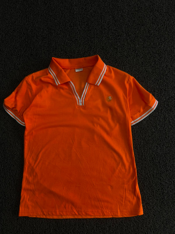 Orange Striped Collar Polo T-Shirt