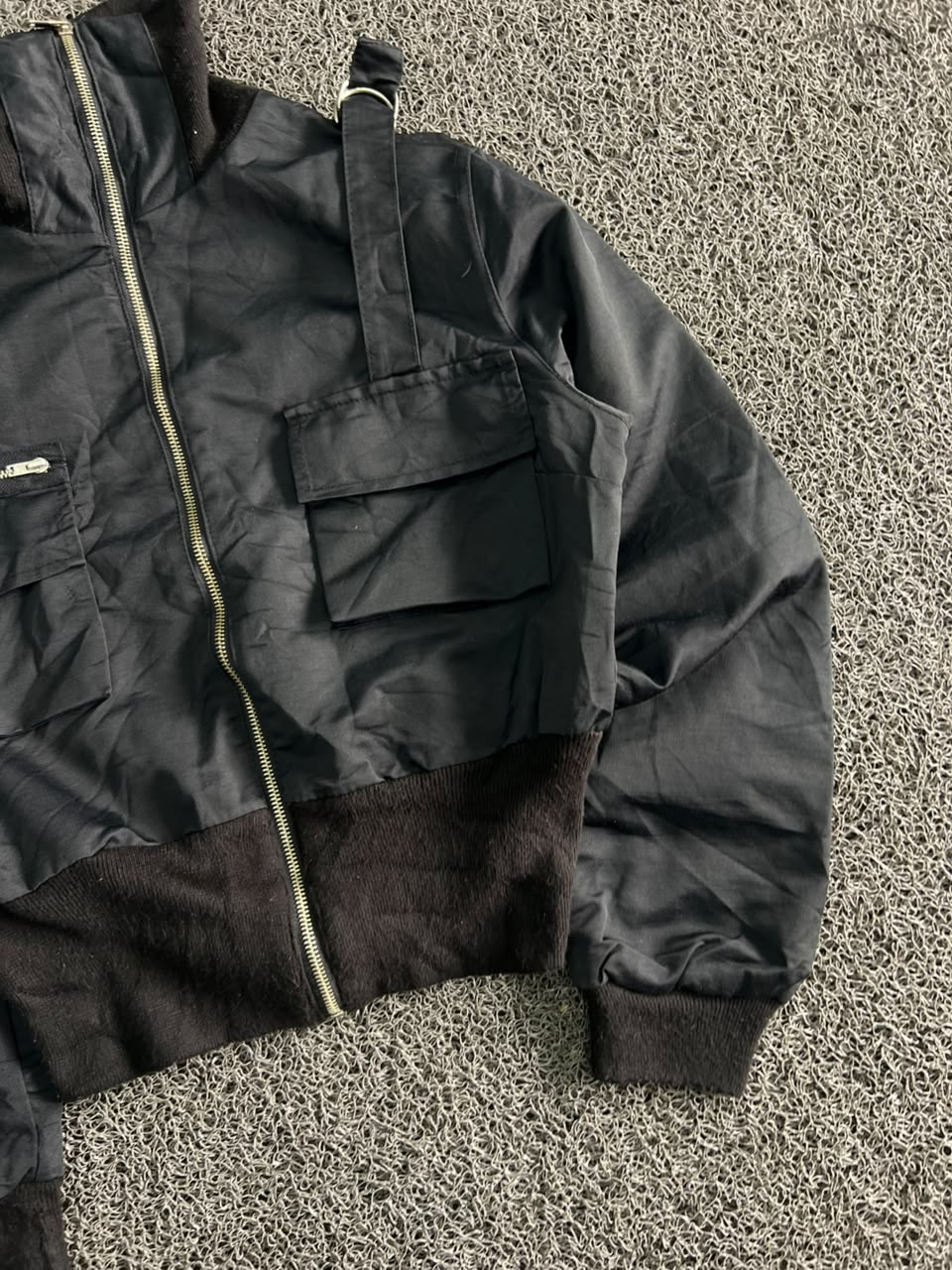 Vintage Style Black Utility Bomber Jacket