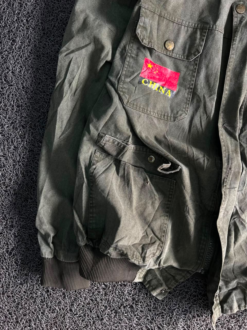 Military Field Jacket with Flag Patches & Full Zip