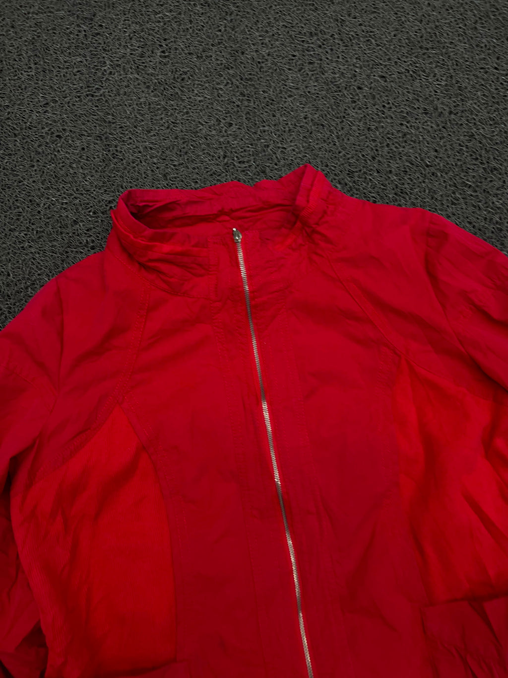 Red Lightweight Zip-Up Jacket with Ruffle Pocket Detail