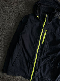 Vintage Hooded Windbreaker Jacket with Neon Green Zipper – Thriftwear