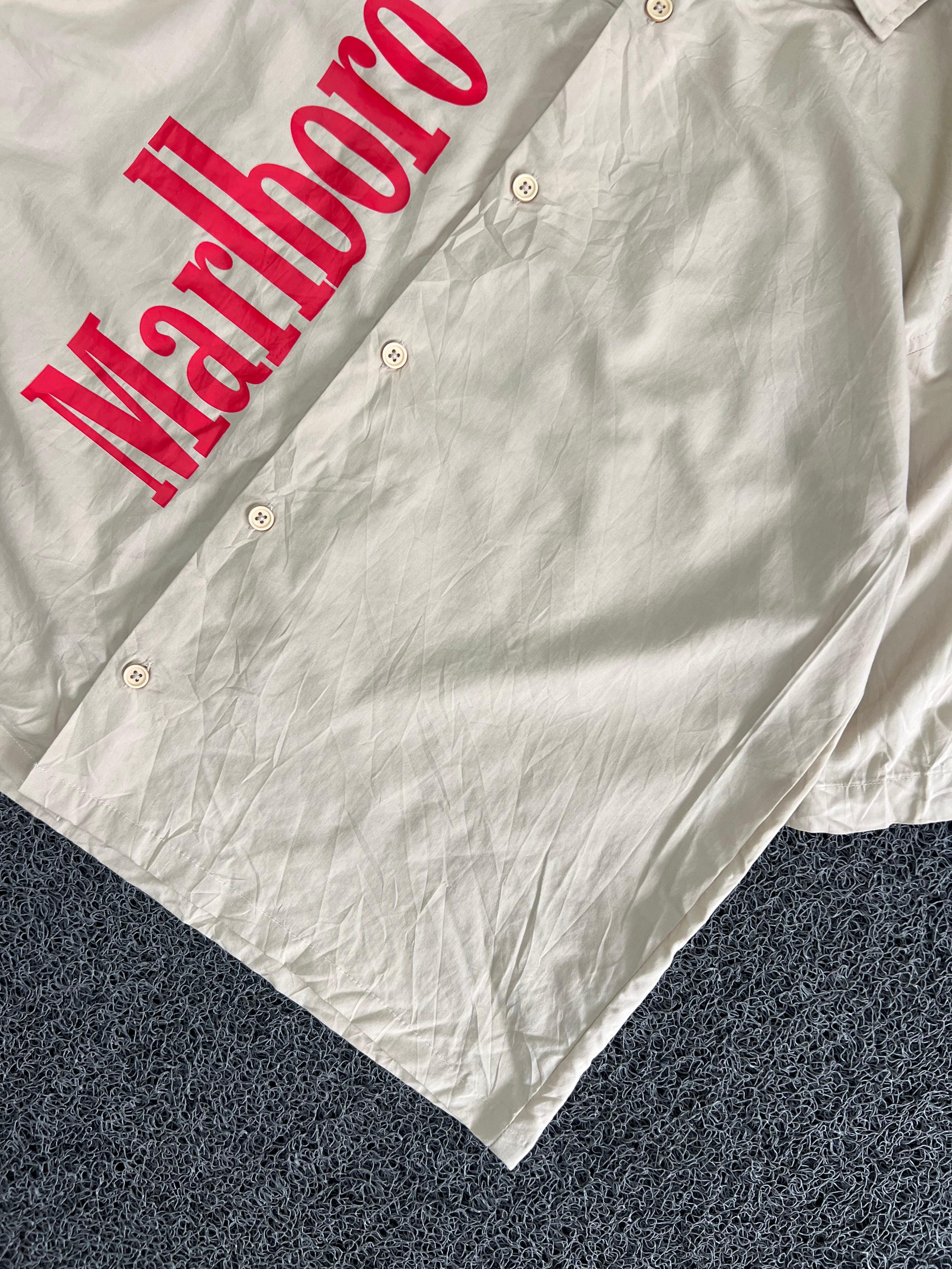 Splash White Oversized Marlboro Graphic Print Short Sleeve Casual Shirt