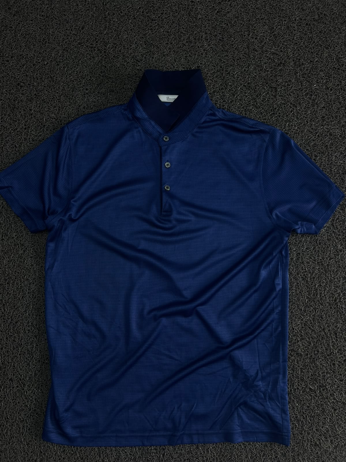 Blue Textured Polo T-Shirt with Button Placket