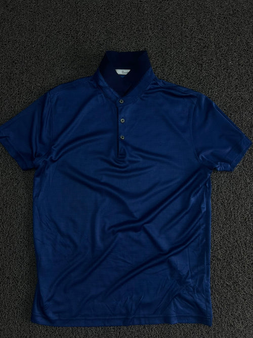 Blue Textured Polo T-Shirt with Button Placket