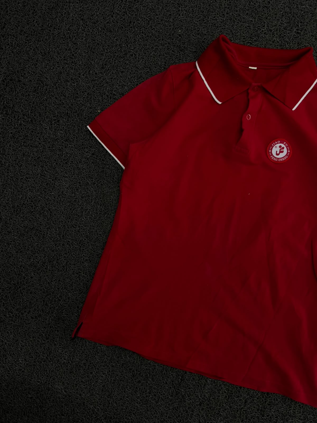 Vintage Red Polo T-Shirt with White Piping Detail & Embroidered Logo