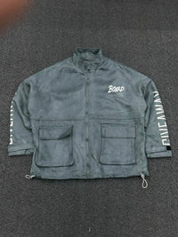 Men's Charcoal Grey Utility Cargo Zip-Up Jacket with Adjustable Hem