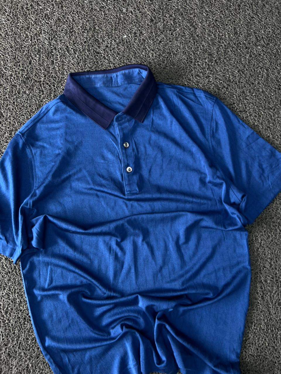 Men's Royal Blue Solid Polo T-Shirt with Contrast Navy Collar