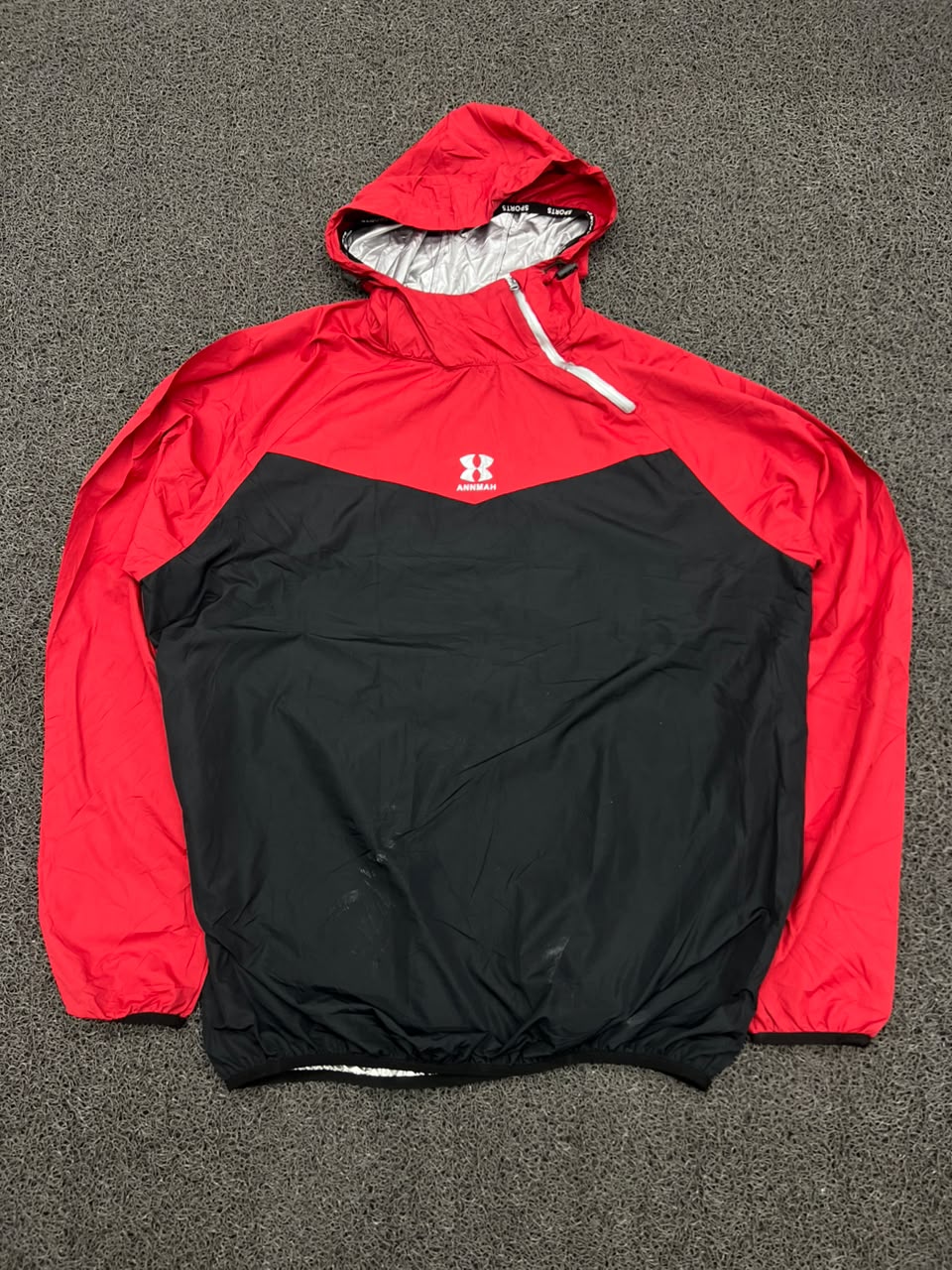 Vintage Annmah Red & Black Half-Zip Hooded Windbreaker Jacket