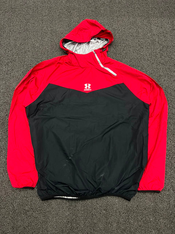 Vintage Annmah Red & Black Half-Zip Hooded Windbreaker Jacket