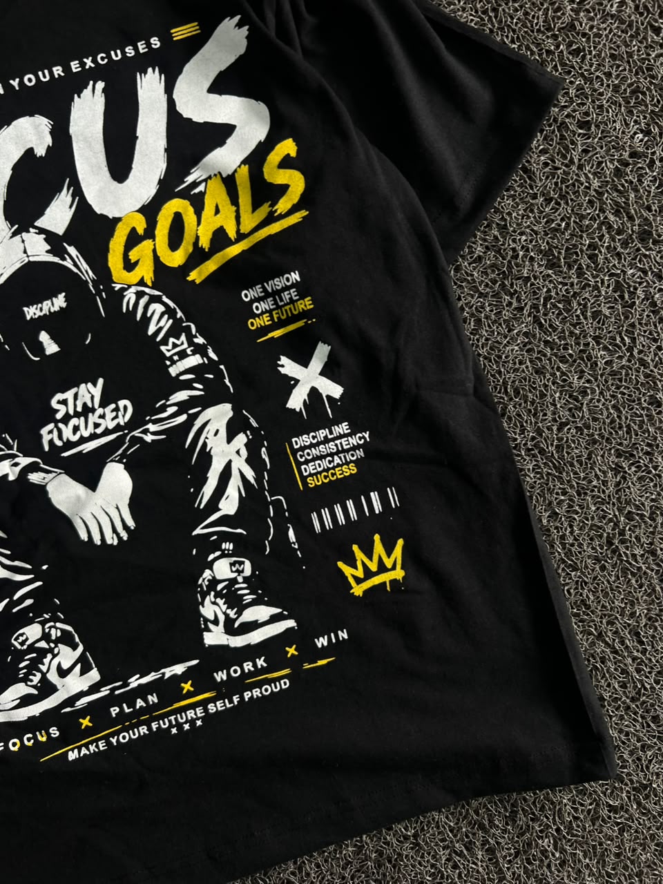 Black “Focus on Your Goals” Motivational Graphic T-Shirt