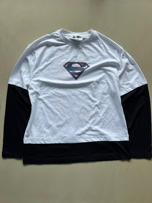 Superman Graphic Oversized Crew Neck Layered Full Sleeve T-Shirt
