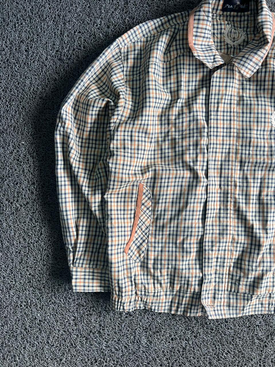 Classic Beige Checkered Bomber Jacket