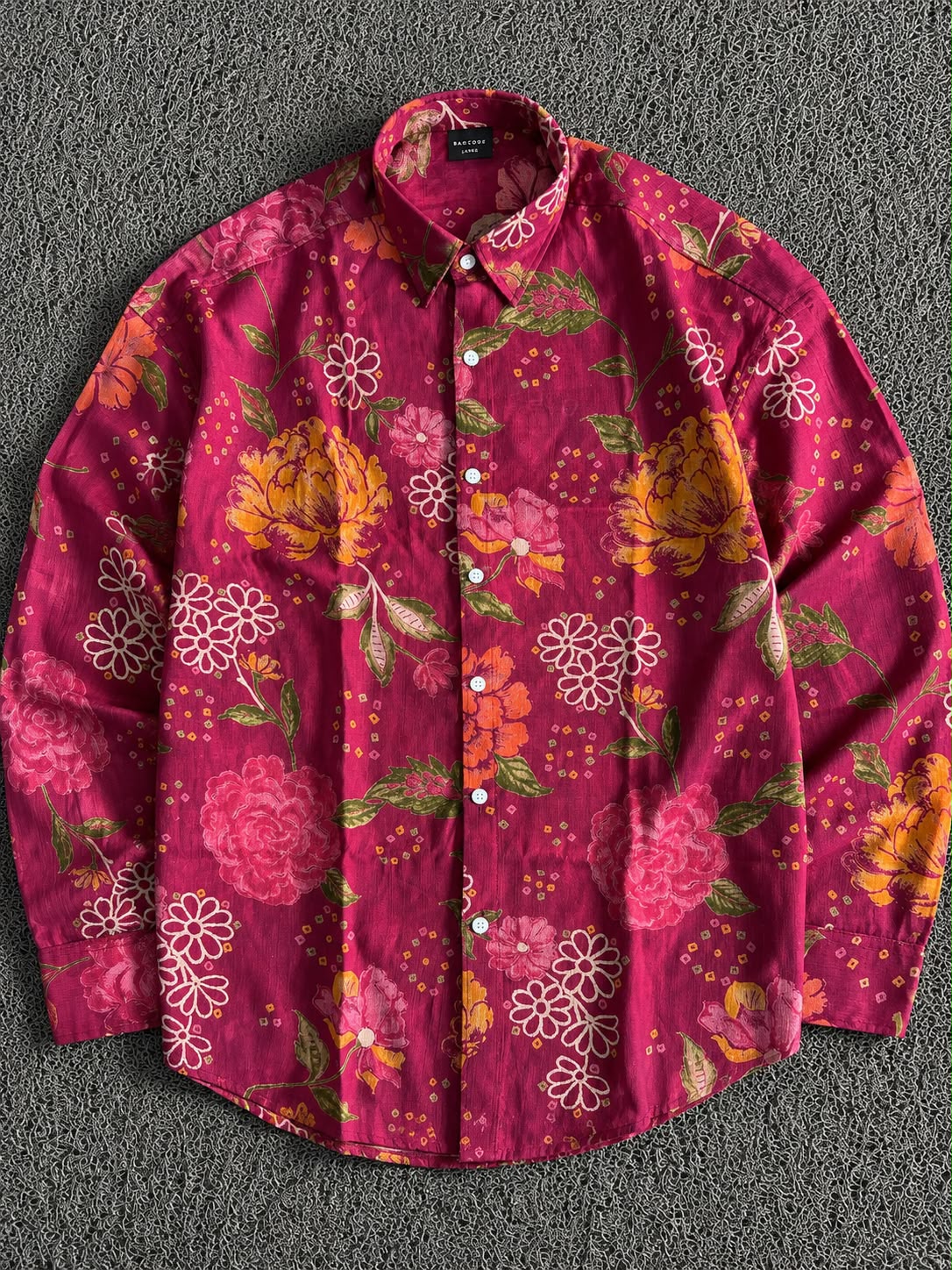 Floral Print Button-Up Shirt – Pink Long Sleeve Casual shirts