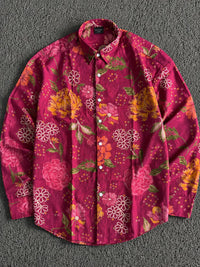 Floral Print Button-Up Shirt – Pink Long Sleeve Casual shirts