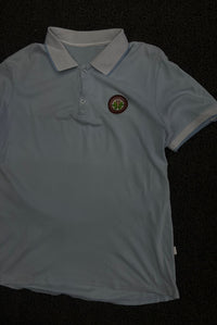 Vintage Blue Polo T-Shirt with Contrast Collar & Sleeve Trim – Thriftwear