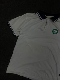 Polo T-Shirt with Contrast Striped Collar & Sleeve Trim ⚠️ Small Stains and Button Missing