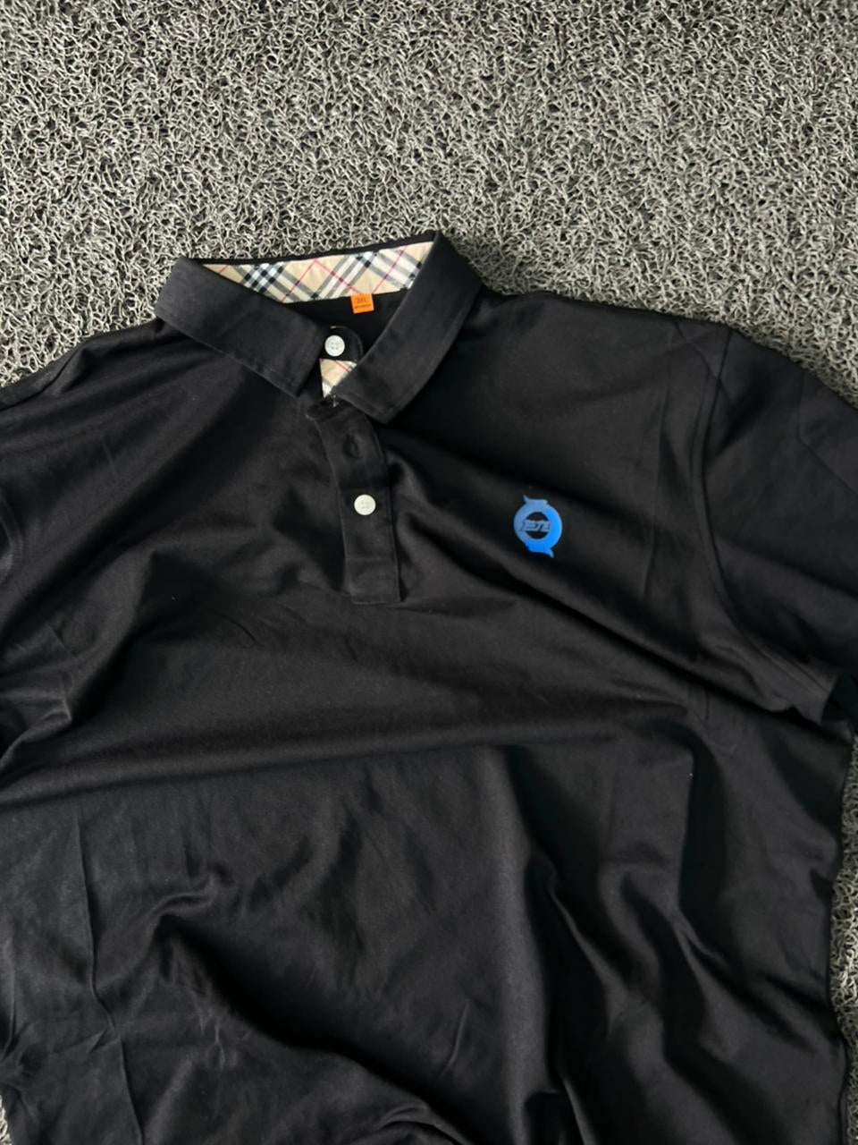 Black Classic Polo T-Shirt with Blue Logo Embroidery