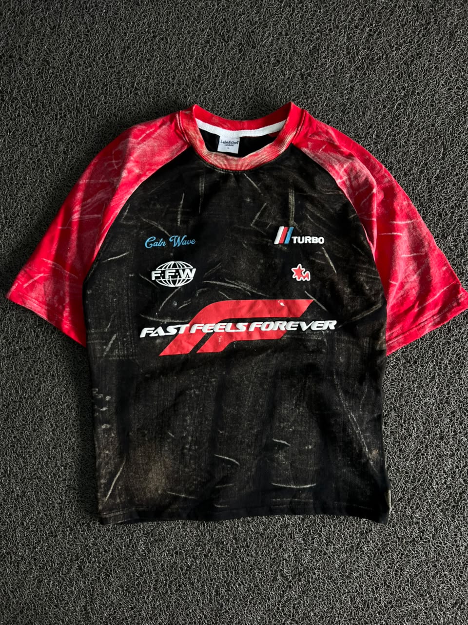 FFW Fast Feels Forever Racing Graphic T-Shirt – Black & Red Raglan Five Sleev