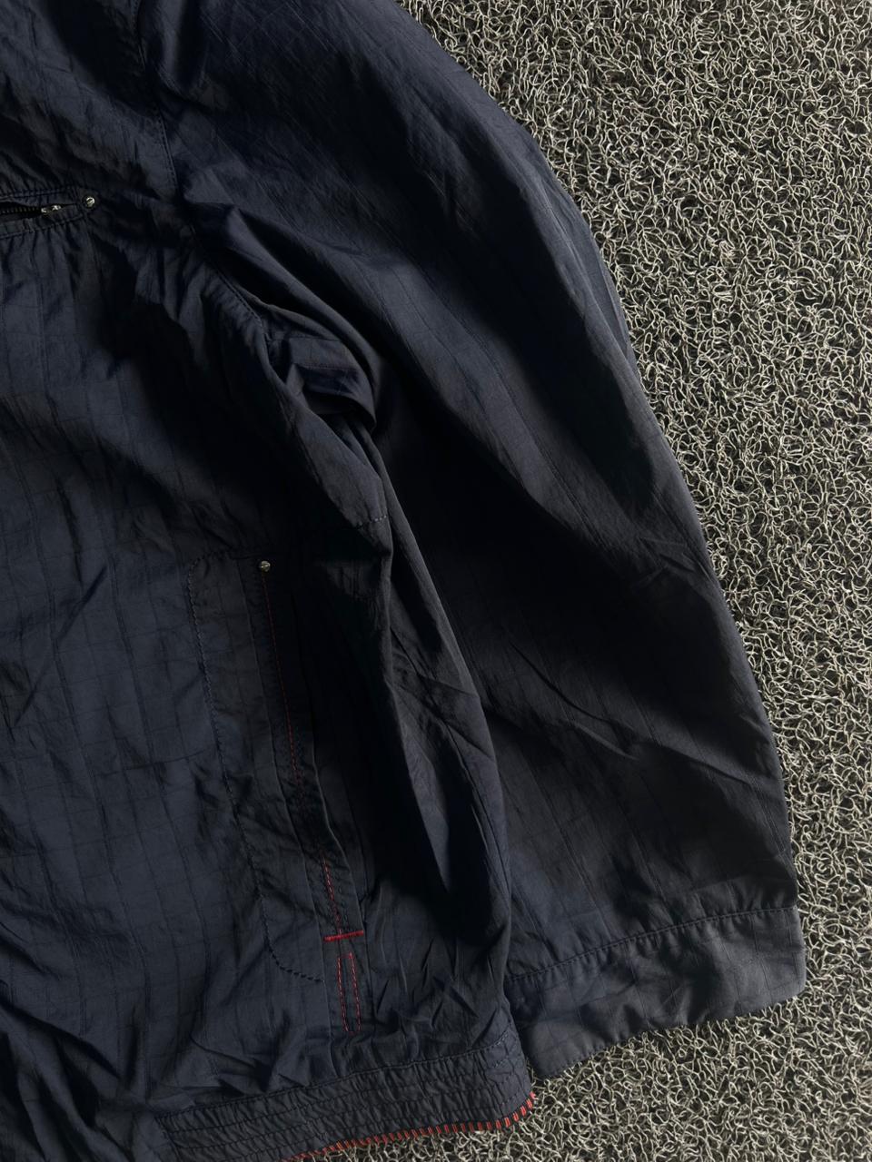 Men's Blue Lightweight Zip-Up Bomber Jacket with Stand Collar