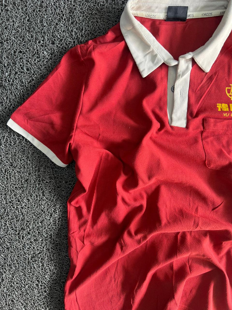 Red Contrast Collar Polo T-Shirt with Chest Pocket