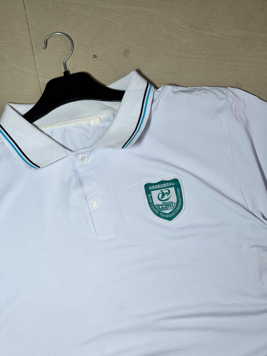Vintage White School Polo T-Shirt with Embroidered Crest