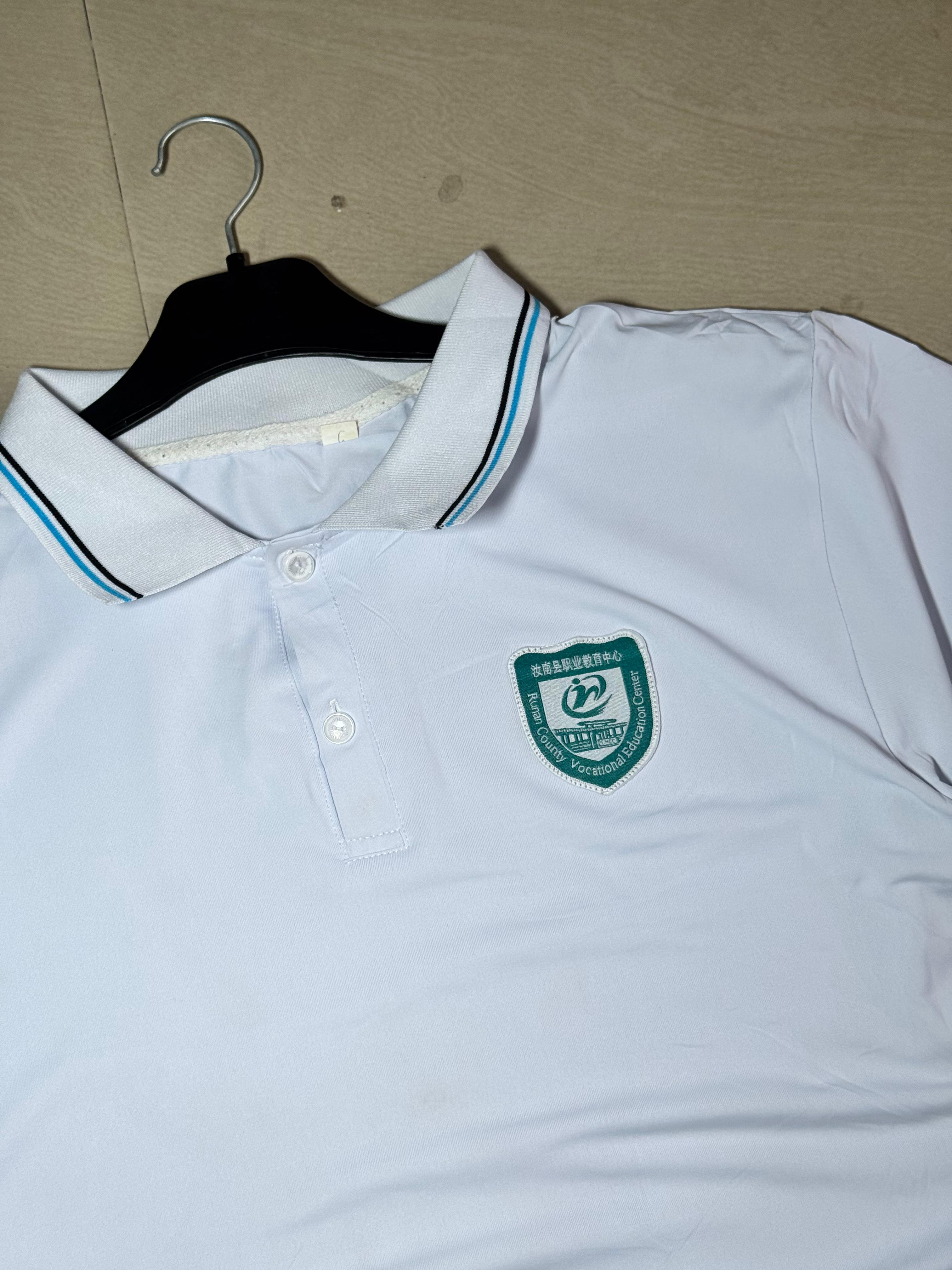 Vintage White School Polo T-Shirt with Embroidered Crest
