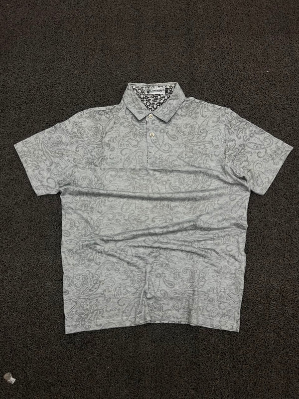 Vintage Grey Paisley Print Polo T-Shirt