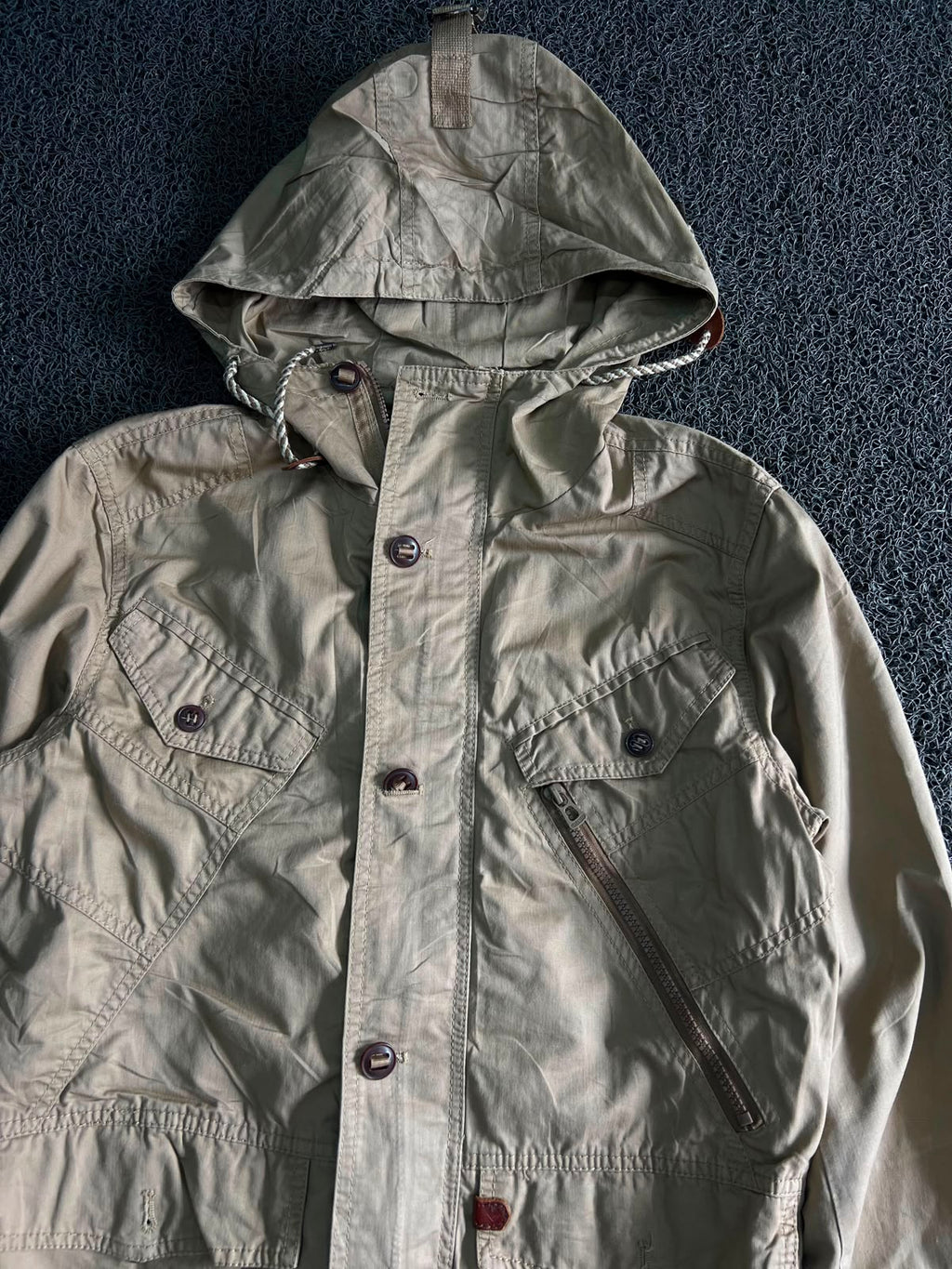 Hooded Utility Field Jacket – Button Front Multi-Pocket Casual Outdoor Coat