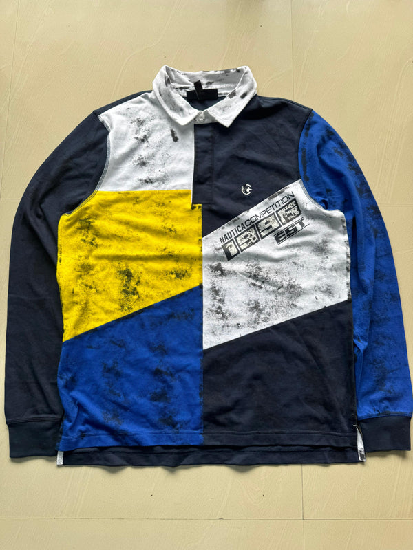 Color Block Oversized Polo Full Sleeve Collar Necked Tshirt