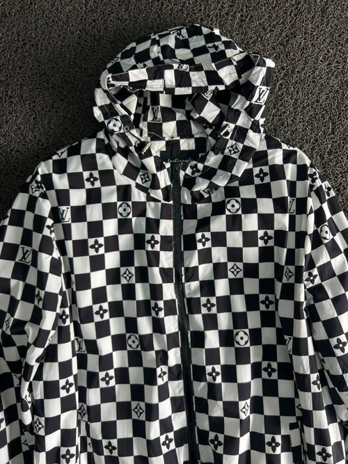 Monogram Checkered Hooded Windbreaker Jacket