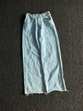 Raw Hem Light Wash Wide Leg Jeans