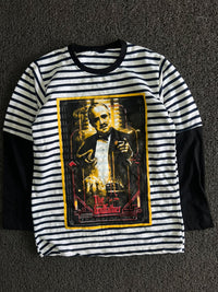 Black & White Striped Graphic T-Shirt with “The Godfather” Front Print
