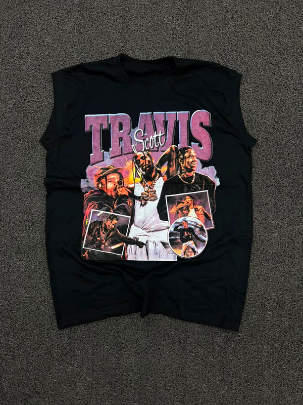Travis Scott Graphic Sleeveless T-Shirt – Black Vintage Concert Style Tee