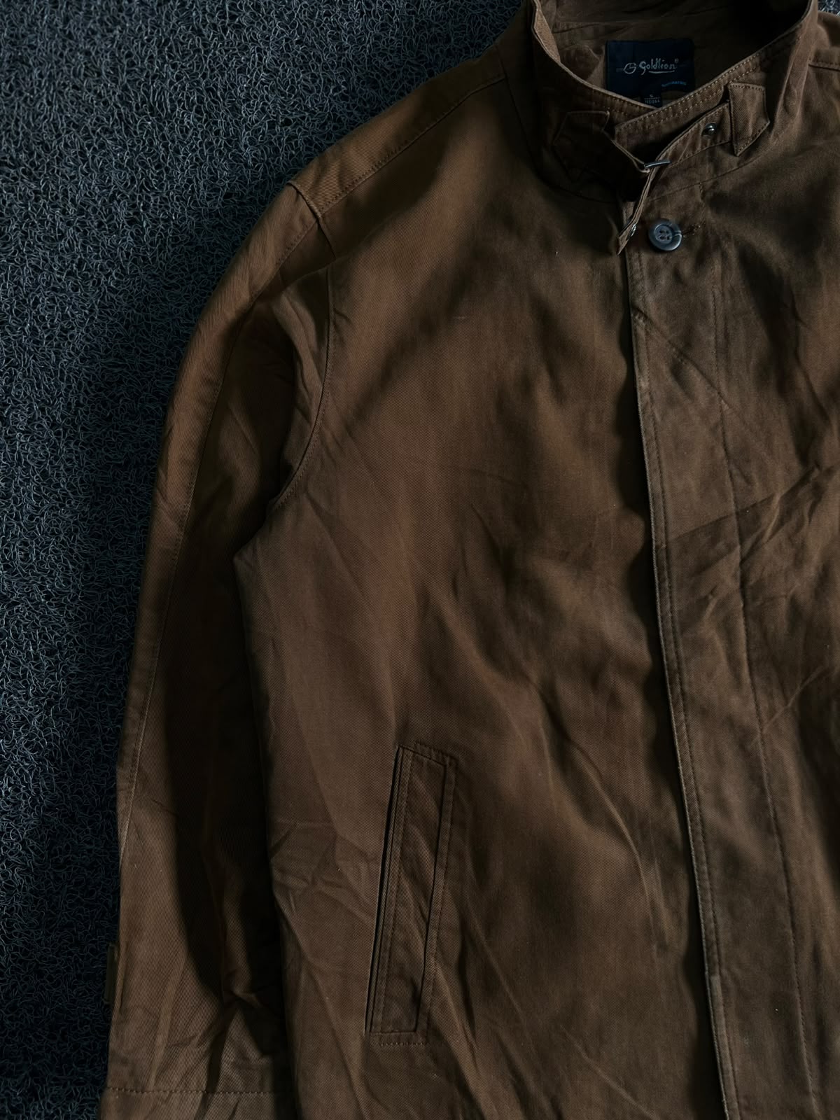 Vintage Brown Stand Collar Utility Jacket ⚠️ Button Missing