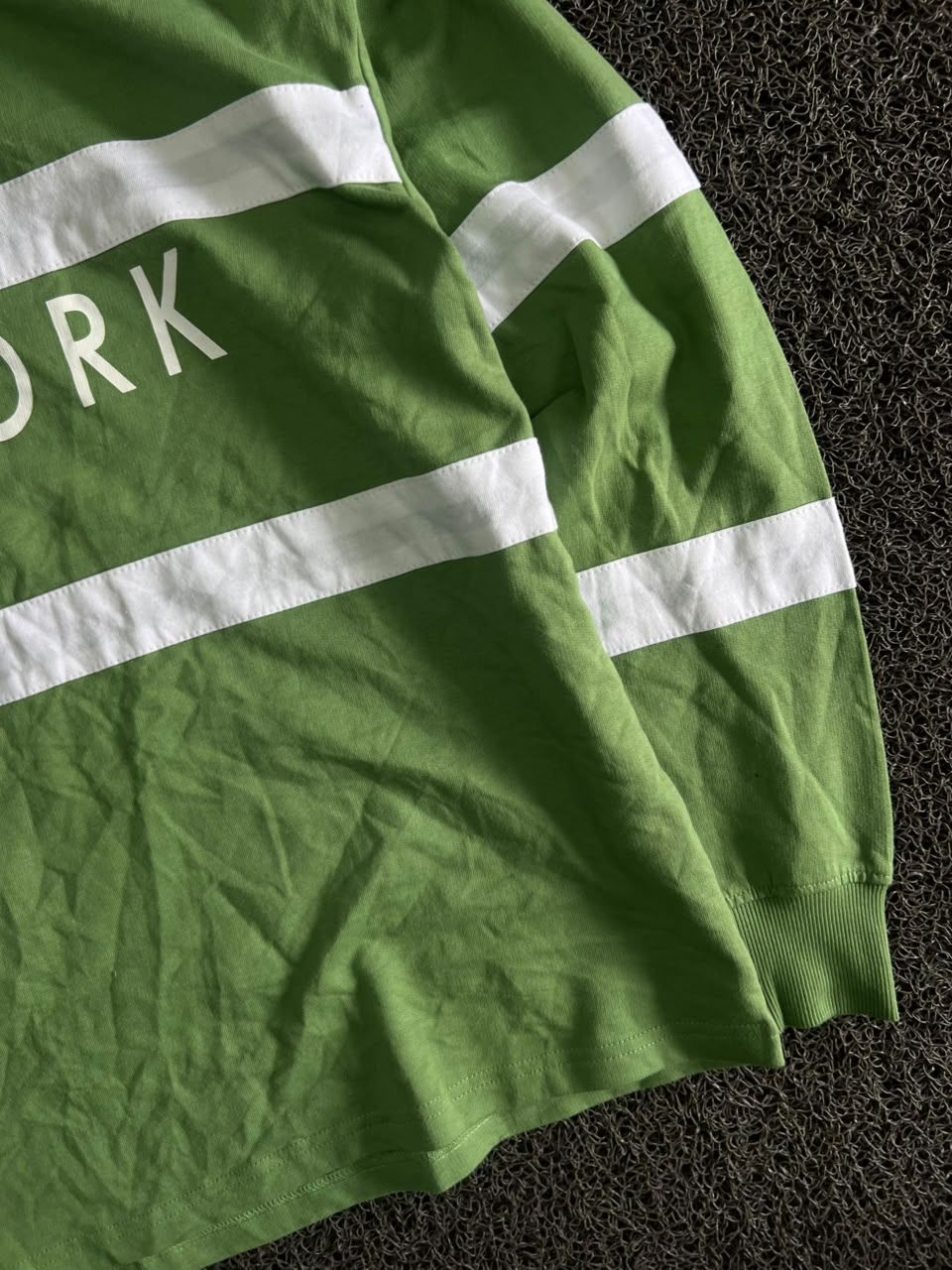 Green & White “New York” Striped Rugby-Style Polo T-Shirt