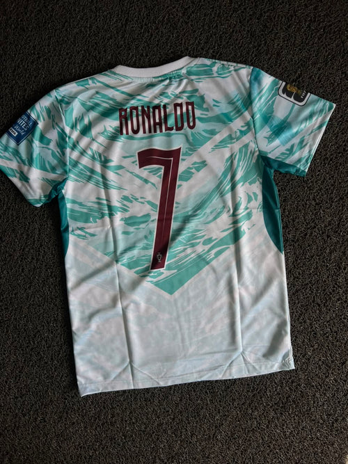 Portugal Cristiano Ronaldo #7 Away Football Jersey – White/Teal | Fan Edition