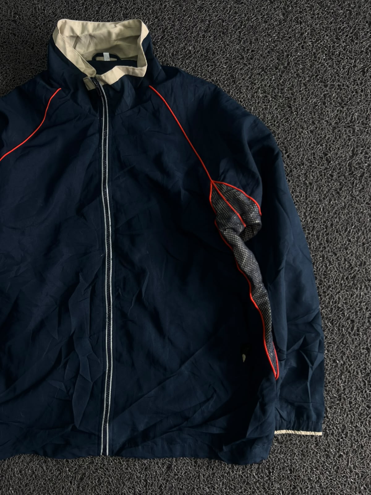 Lightweight Windbreaker Jacket with Contrast Red Piping & Zip Closure
