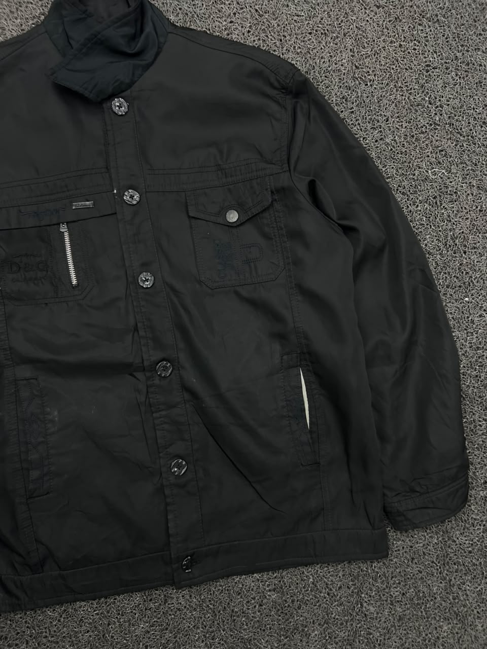 Black Utility Field Jacket with Stand Collar & Multi-Pocket Design
