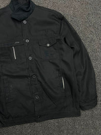 Black Utility Field Jacket with Stand Collar & Multi-Pocket Design