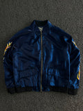 Vintage Blue Satin Embroidered Bomber Jacket – Full Zip Streetwear Jacket