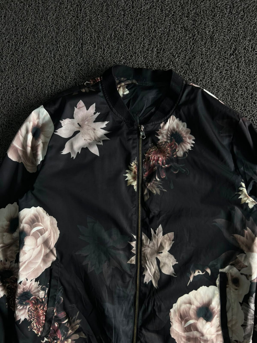 Black Floral Print Bomber Jacket