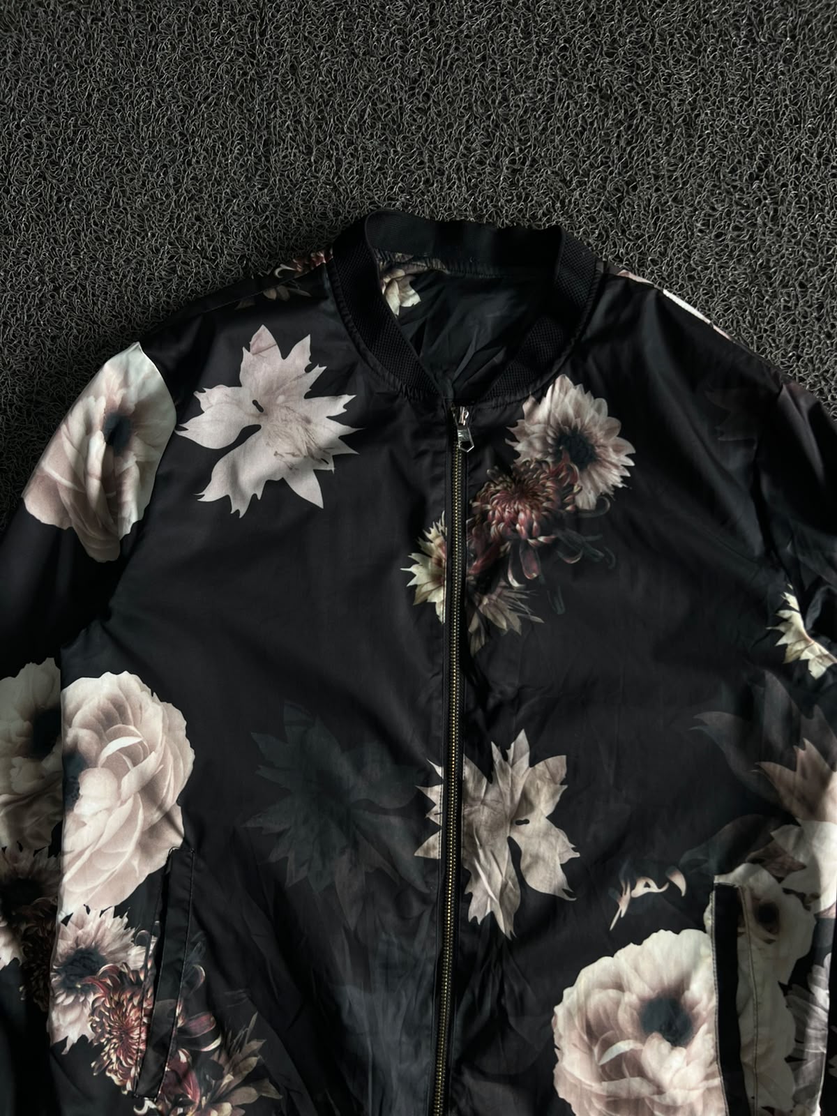 Black Floral Print Bomber Jacket