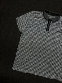 Checkered Pattern Polo T-Shirt with Contrast Collar & Chest Pocket