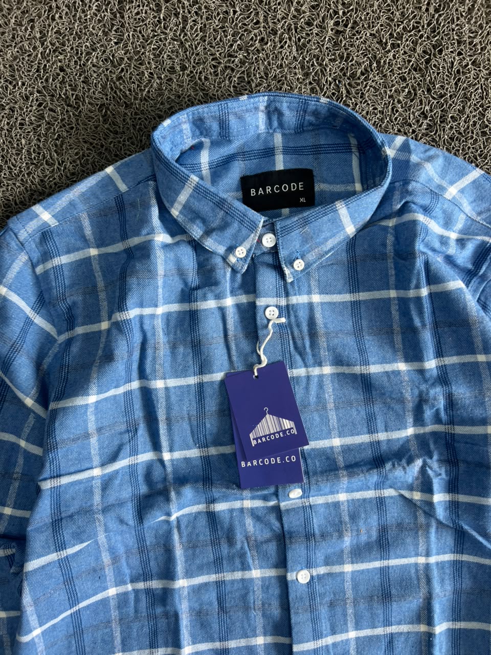 Barcode Blue Windowpane Check Button-Down Shirt – Long Sleeve Casual Men's Shirt
