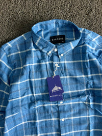 Barcode Blue Windowpane Check Button-Down Shirt – Long Sleeve Casual Men's Shirt